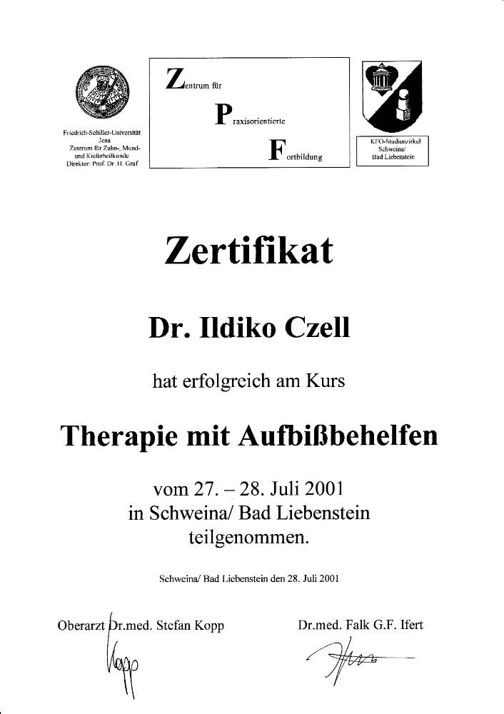 2001 07 27 28 Therapie mit Aufbißbehelfen S Kopp F Ifert