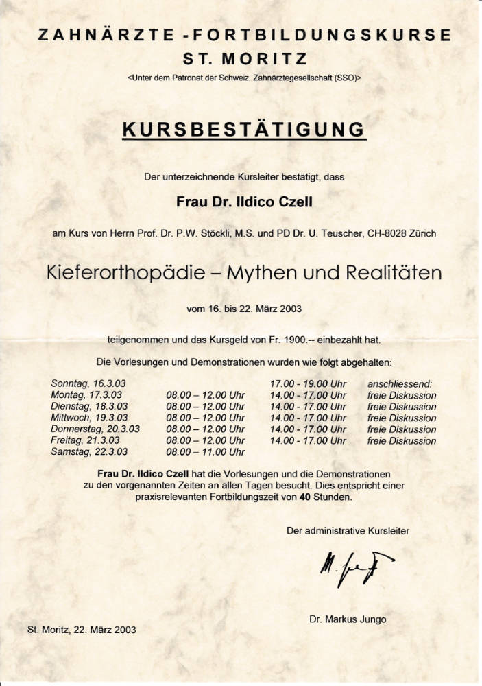 2003 03 16 22 Kieferorthopaedie Mythen und Realitaeten Stoeckli IC