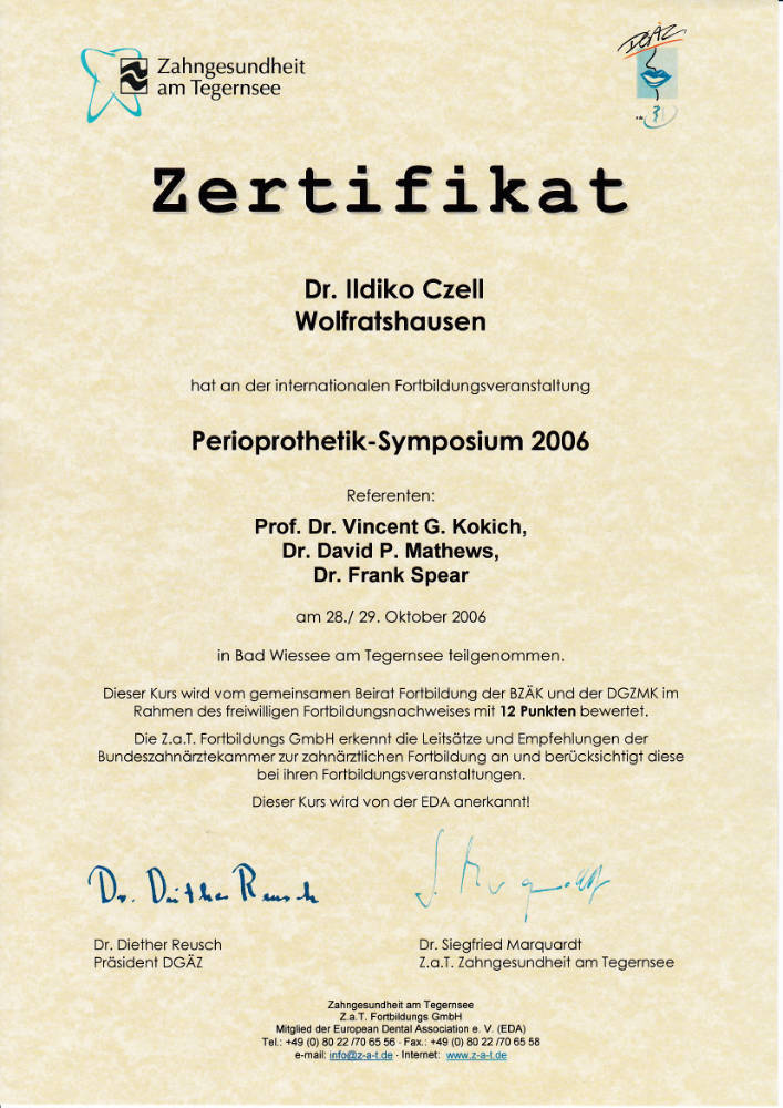 2006 10 28 29 Perioprothetik Symposium Kokich IC