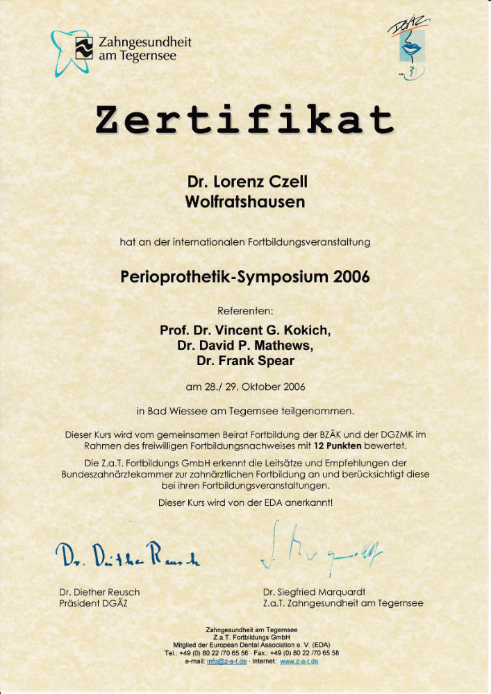 2006 10 28 29 Perioprothetik Symposium Kokich LC