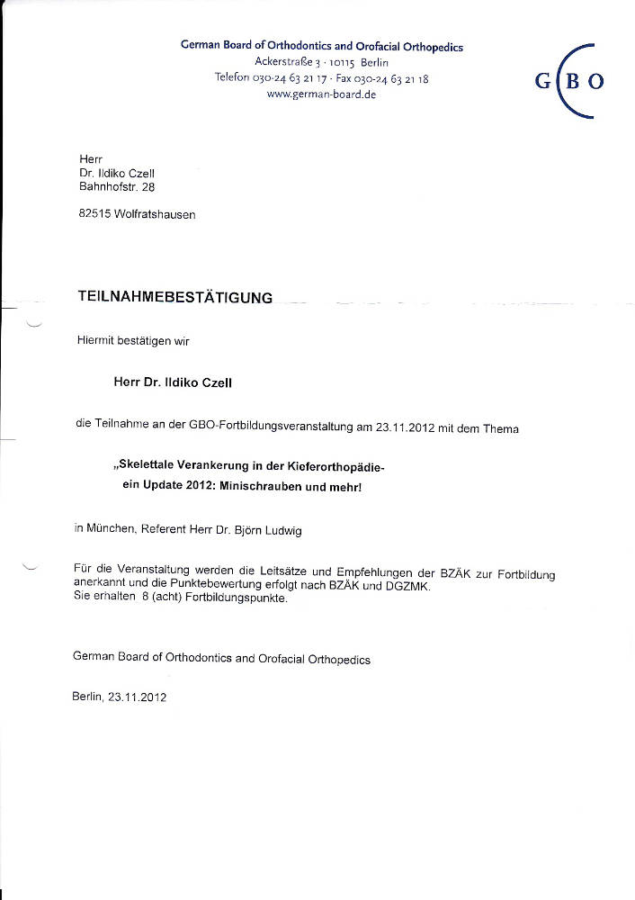 2012 11 23 Skelettale Verankerung in der Kieferorthopaedie German Board of Orthodontics GBO