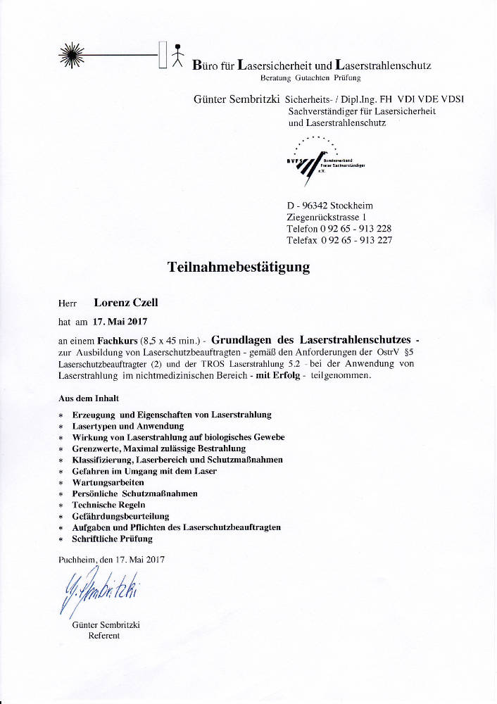 2017 05 17 Grundlagen des Lasestrahenschutzes Puchheim