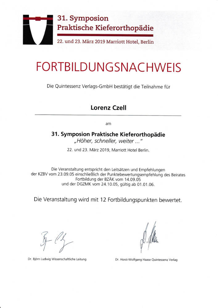 2019 03 22 23 LC 31 Symposion Praktische Kieferorthopädie Berlin