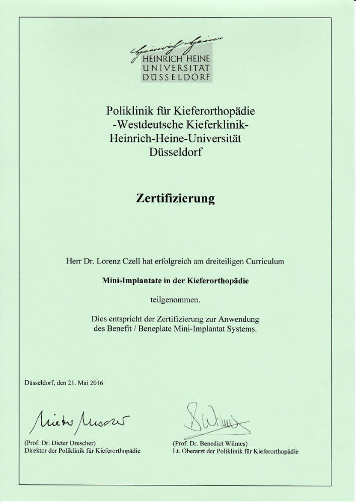 2016 05 21 LC Benefit Mini Implantate Zertifizierung D Drescher B Wilmes